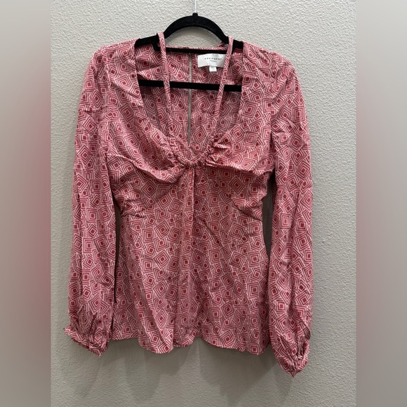 Equipment Femme Blouse Size Small Silk Red Print Cinched Waist - Picture 2 of 7